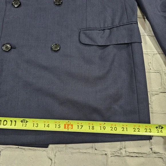 Ermenegildo Zegna Windowpane Sport Coat Jacket Double Breasted Blue MENS SIZE 54